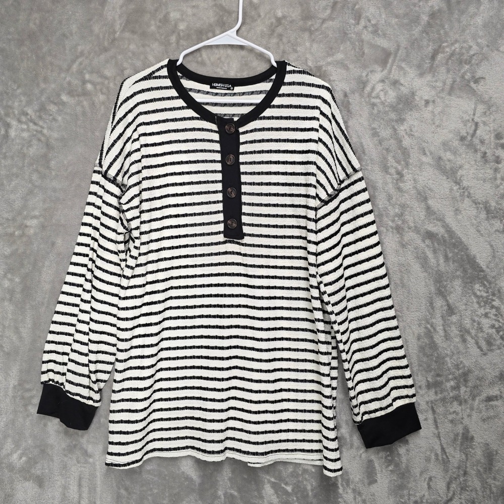 Heimish USA Women 2X Stretchy Tunic Top Shirt Long Sleeve Striped Button Comfort